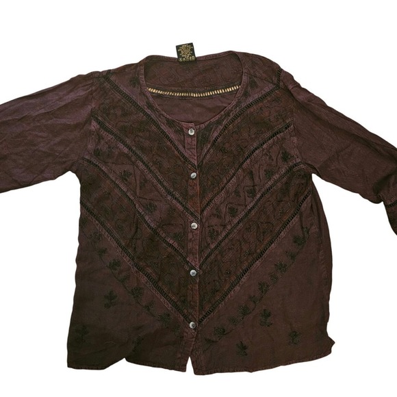 Embroidered Chocolate Top SZ LRGE - Picture 1 of 6